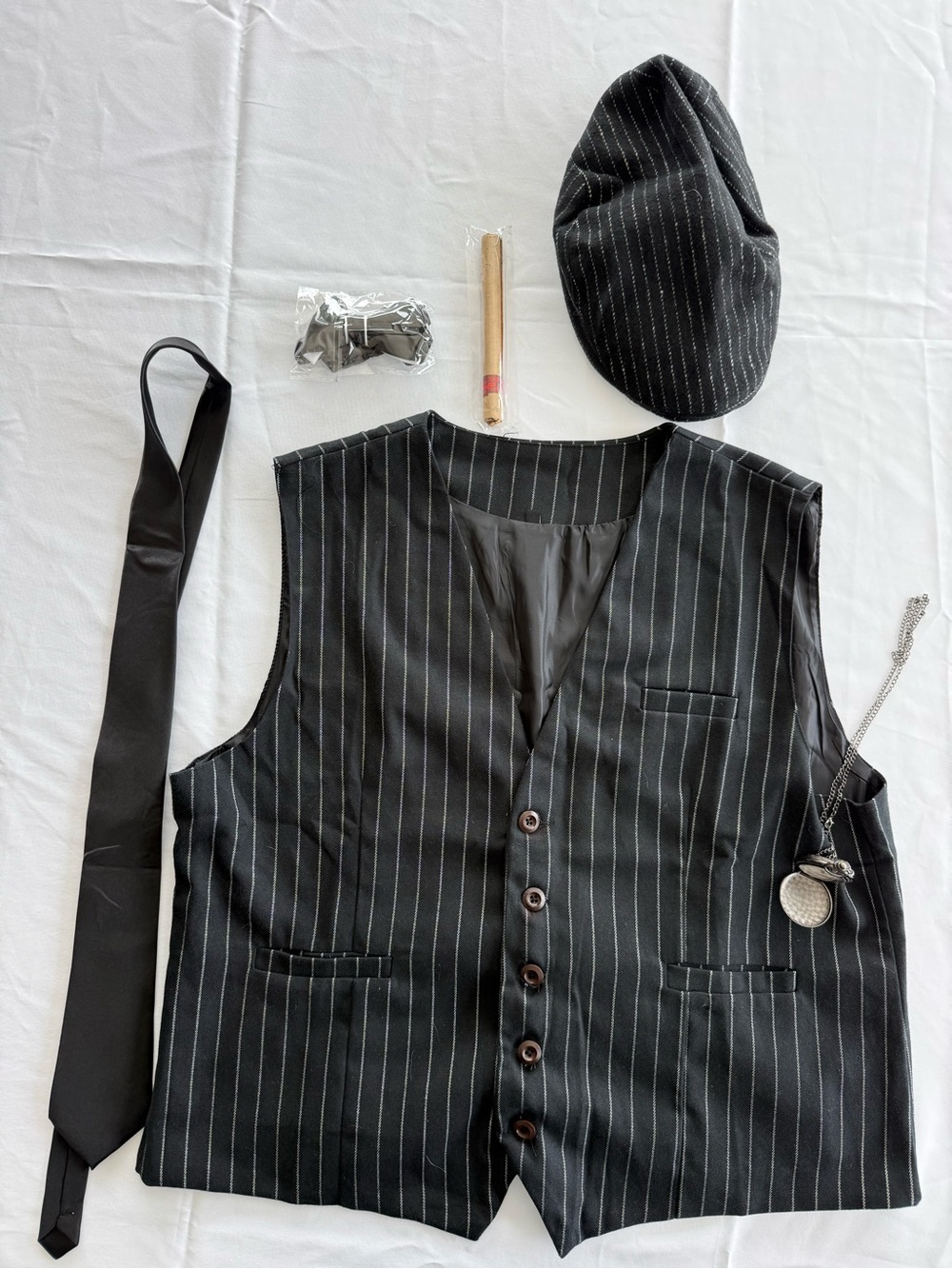 Men's Black Pinstripe Vest with Accessories - 20’s & 30’s style costume